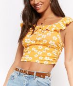 Top corta floral fuera del hombro