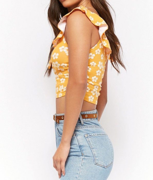 Top corta floral fuera del hombro