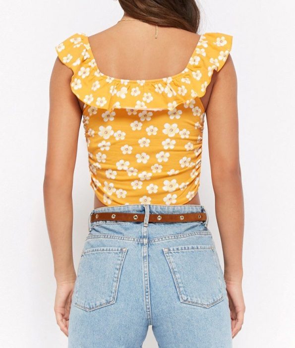 Top corta floral fuera del hombro