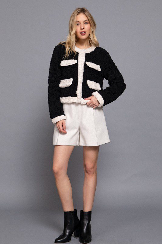 Chaqueta de Piel Sintética Con Detalle Bolsillo