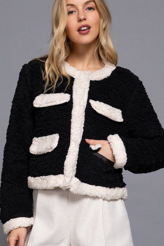 Chaqueta de Piel Sintética Con Detalle Bolsillo