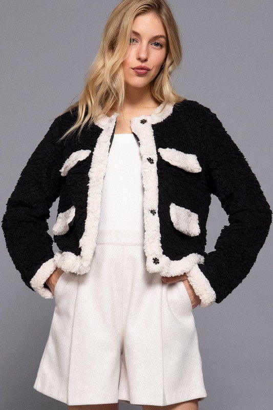 Chaqueta de Piel Sintética Con Detalle Bolsillo