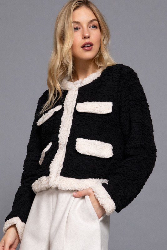 Chaqueta de Piel Sintética Con Detalle Bolsillo