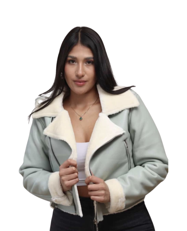 Chaqueta Cuero Peluche Para Mujer