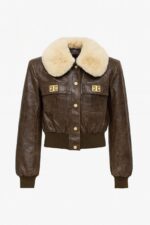 Chaqueta De cuero Corta Cuello Peluche Retirable