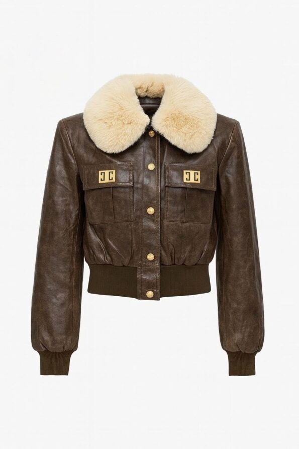 Chaqueta De cuero Corta Cuello Peluche Retirable