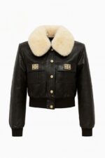 Chaqueta De cuero Corta Cuello Peluche Retirable
