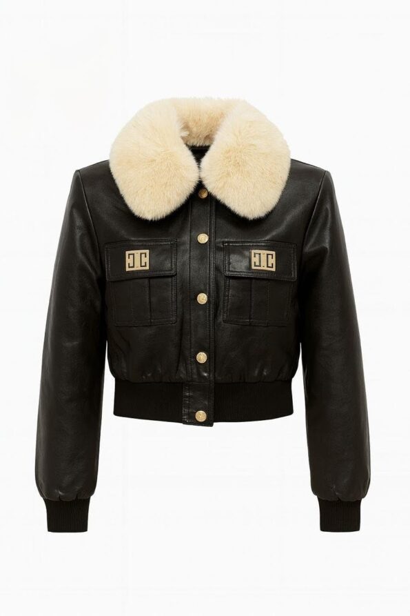 Chaqueta De cuero Corta Cuello Peluche Retirable