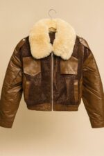 Chaqueta De Cuero Afelpada Cuello Peluche