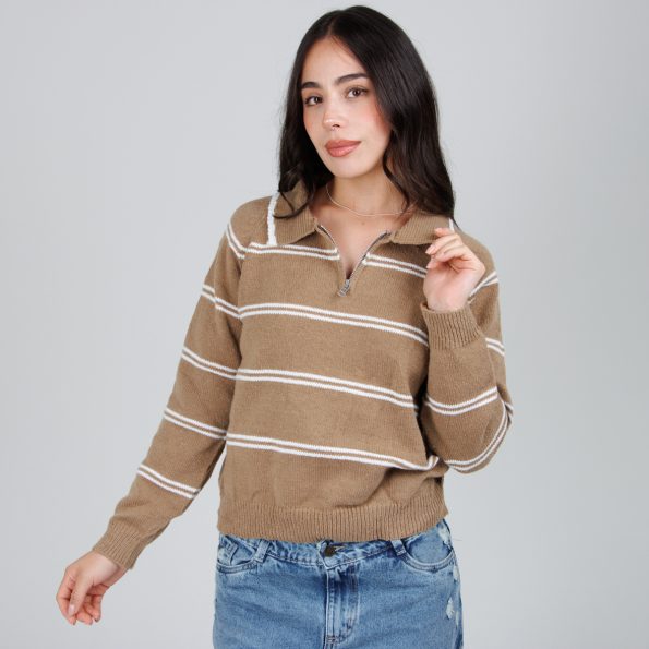Buzo De Rayas Tejido Con Cremallera