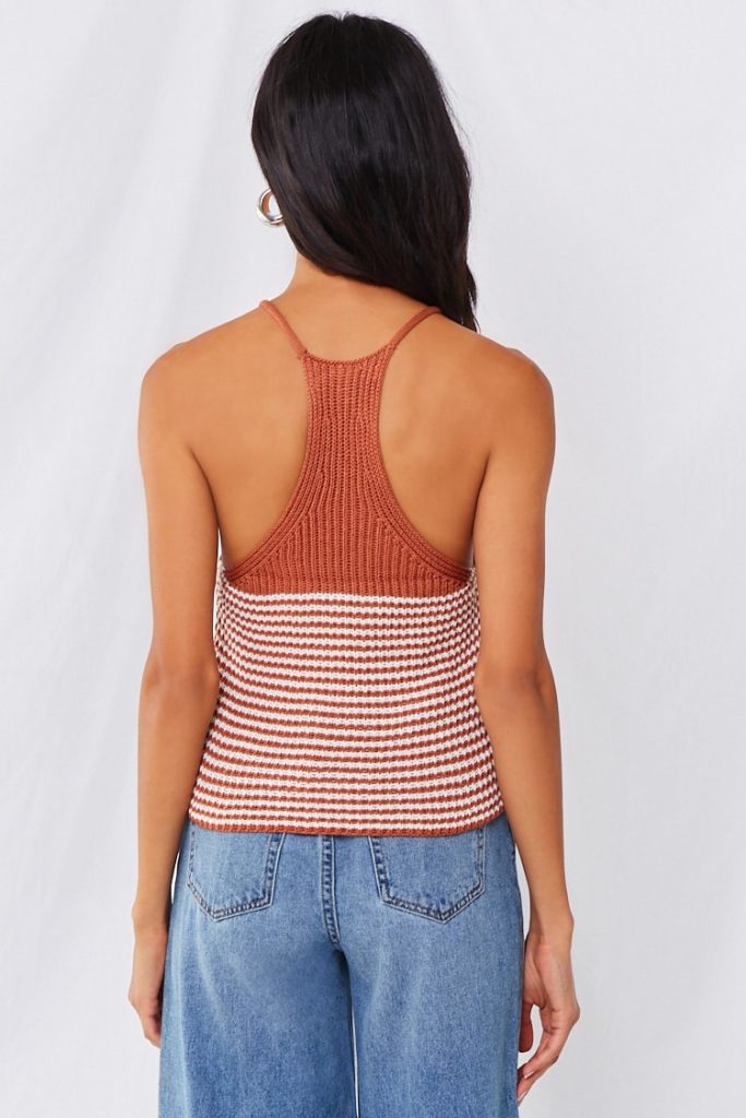 Top cami de punto tejido a rayas