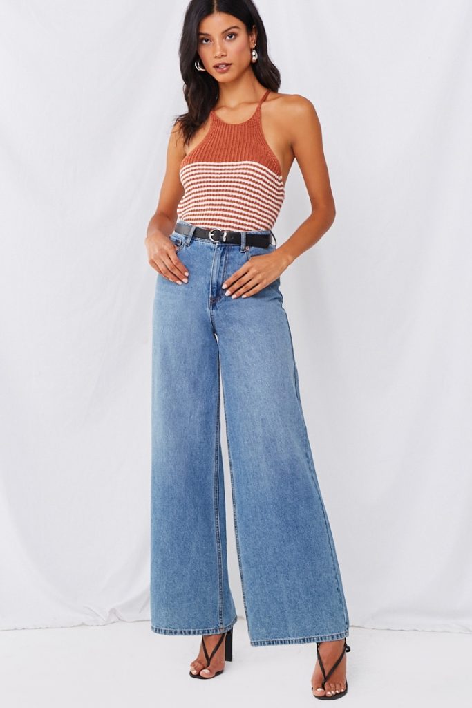 Top cami de punto tejido a rayas