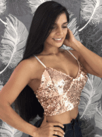 Crop top lentejuelas con cadenas ajustable