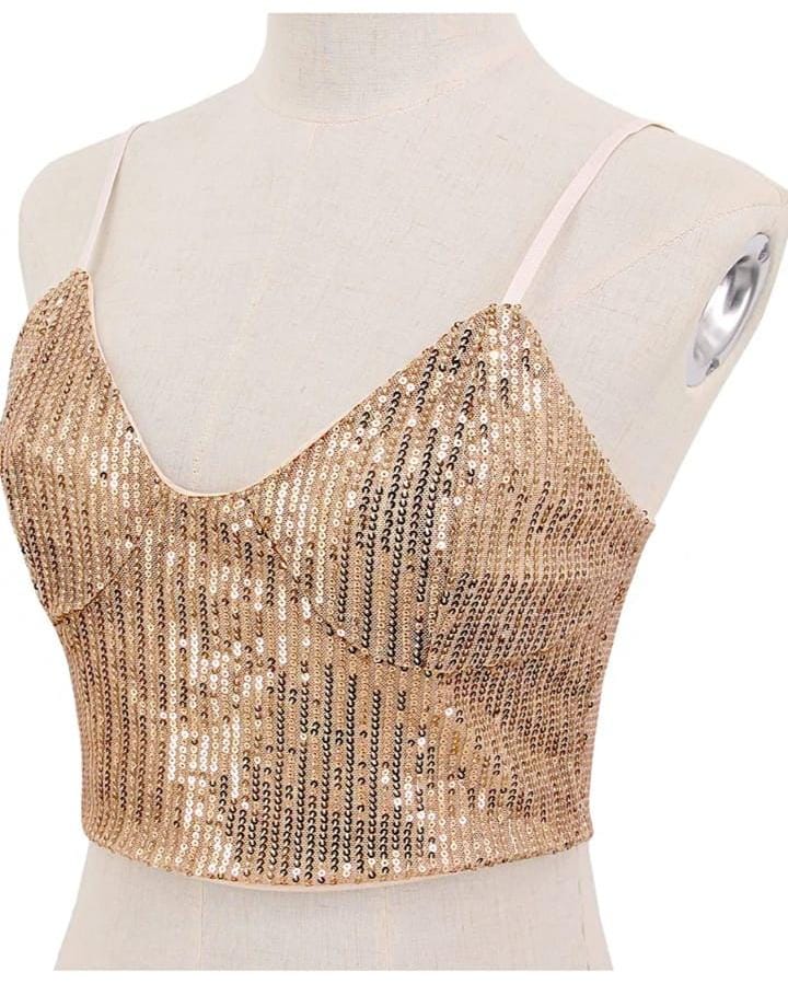 Crop top lentejuelas con cadenas ajustable