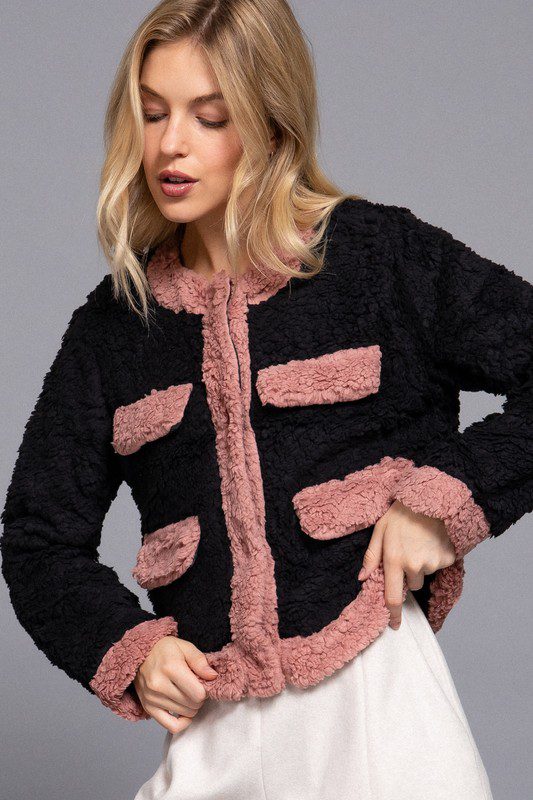 Chaqueta de Piel Sintética Con Detalle Bolsillo